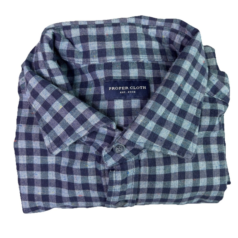 Proper Cloth Mens 17.6 XL Button Down Long Sleeve Cotton Blue Dress Shirt Pocket